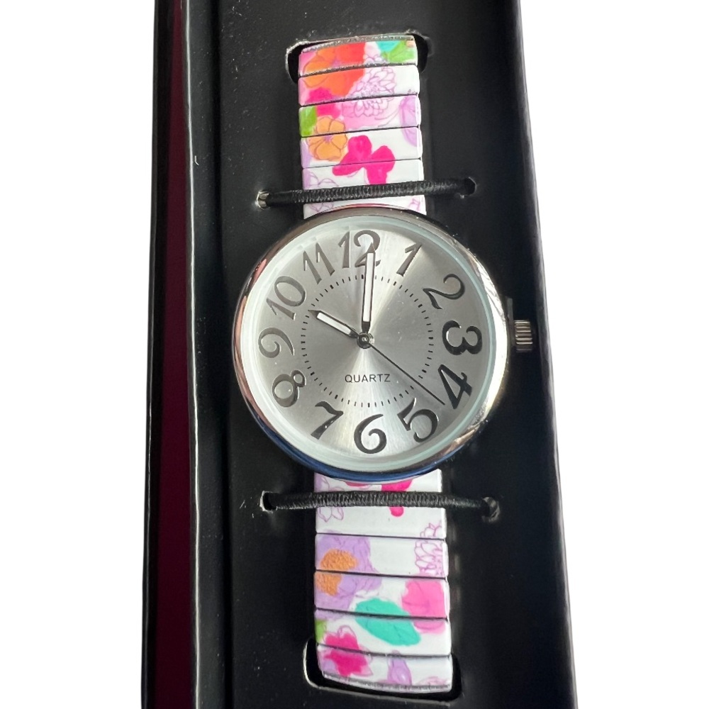 Avon Floral Quartz Watch with Silver Dial NIB